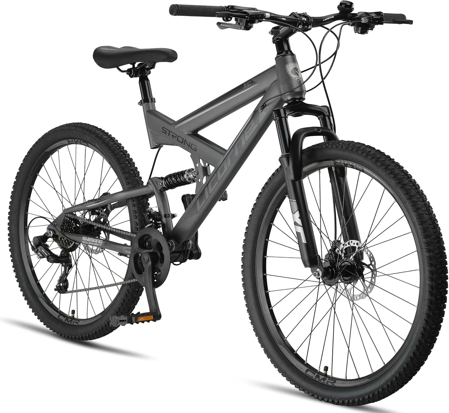 Licorne Bike Strong 2D Premium mountainbike in 26, 27,5 en 29 inch, fiets voor jongens, meisjes, dames en heren, schijfrem voor en achter, 21 versnellingen, volledige vering(antraciet/27,5 inch)
