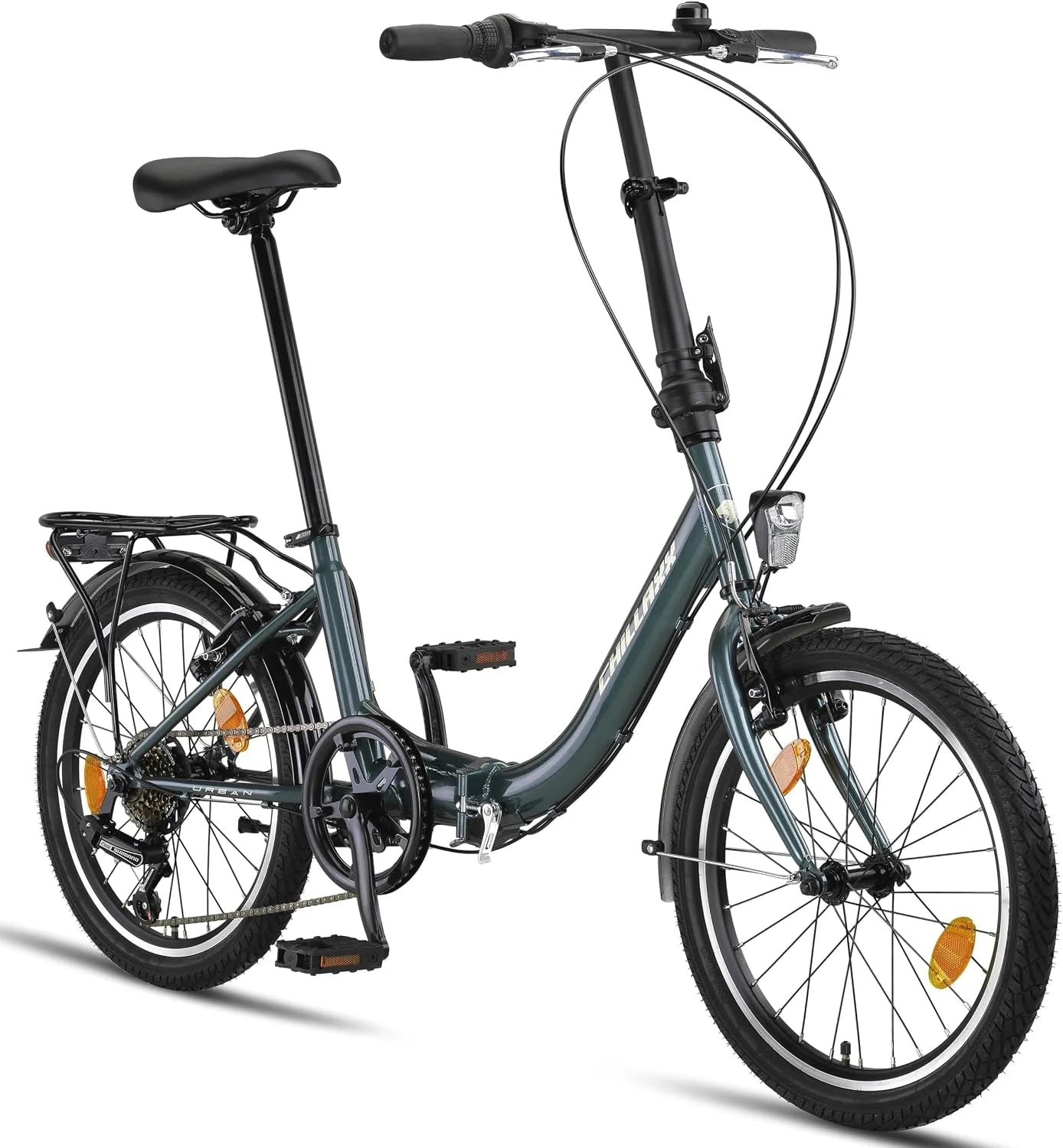 Chillaxx Urban Vouwfiets, 20 inch, Shimano 6 versnellingen, led-batterijlicht, Quick-Fold-systeem, vouwfiets(donkergroen)