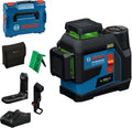 Bosch Professional lijnlaser GLL 12V-100-33 CG (3 x 360° groene laser, werkbereik 100 m (radius) met ontvanger, IP 65, Levelling Remote-app, LB 10, DK 20, GBA 12V 2.0Ah, GAL 12V-40, etui, L-BOXX)