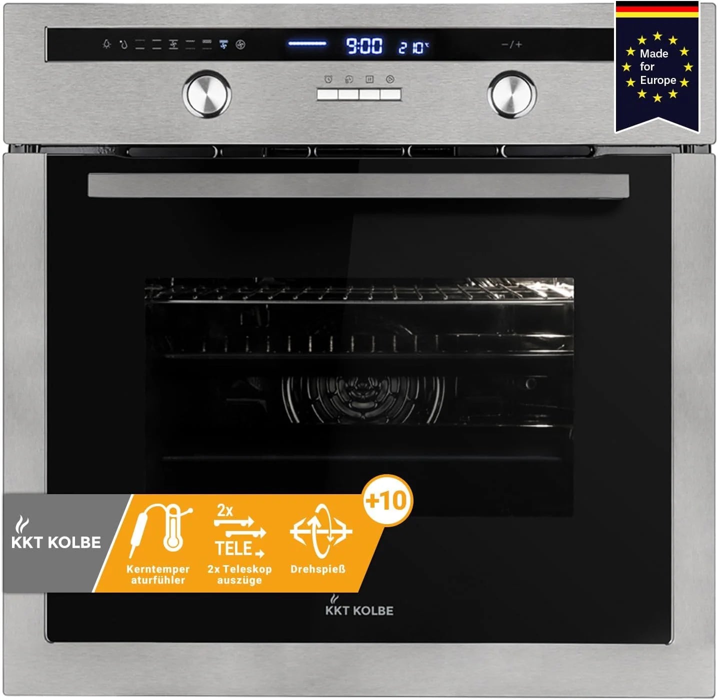 Inbouw oven 60 cm | 70L | 3kW | Rotisserie | Kerntemperatuursensor | Grill | Hete lucht | Telescopische uittrekelementen | EB8013ED Zilver