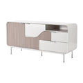 "Moderne Wit en Beige Dressoir met Strakke Lijnen en Opslagruimte"