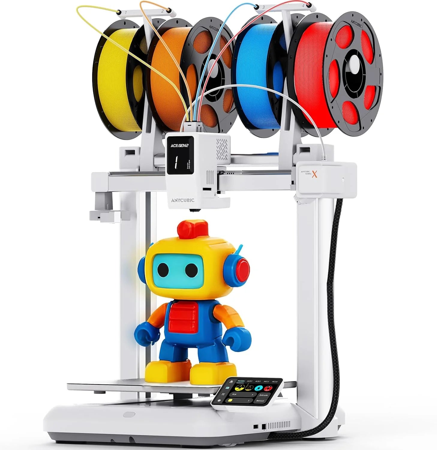 Anycubic Kobra X 3D-printer Meerkleurig, Zachte en harde multifilamentafdrukken, Verbeterde automatische Nivellering, 4 ingebouwde kleuren, tot 19 kleurenafdrukken voor Beginners, 260 x 260 x 260 mm