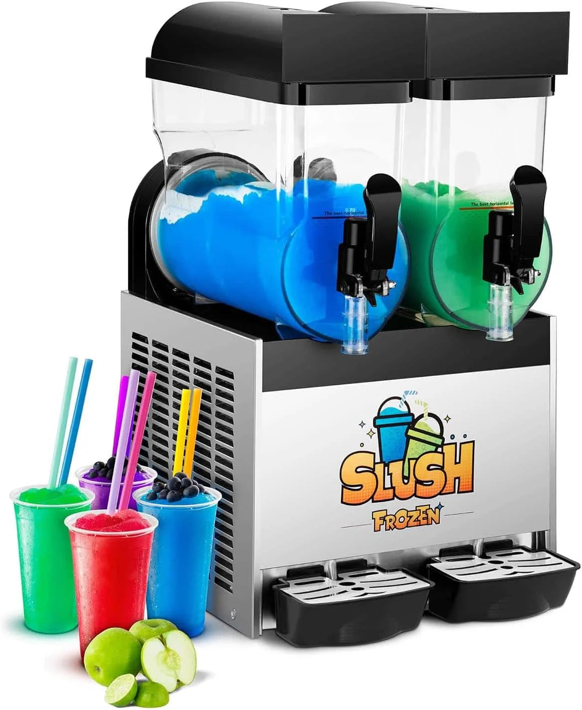 Royal Catering Slush Machine 2 x 12 Liter 230V Slush Puppie Maker Perfecte Slushie Frozen Drink RCSL 2/15 (770W, Ledverlichting, BPA Vrij tot -3°C)