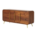 Moderne houten dressoir met gouden handvaten en afgeronde hoeken