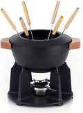 Le Creuset 600200009 Fondueset, geëmailleerd gietijzer, met verstelbare brander en 6 vorkjes, voor kaas/chocolade/vlees, 1,6 liter, Volcanic(De Luxe/Mat Zwart)