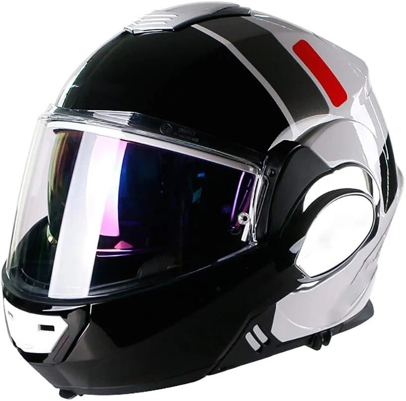 Motorhelm, ECE-gecertificeerd, 180 graden integraalhelm met anti-condens, dubbele vizier, jethelm, scooterhelm, bromfietshelm, bromfietshelm, Bobber, Chopper, Crash Cruiser Racing Locomotive(M/2XL=(60~61CM))