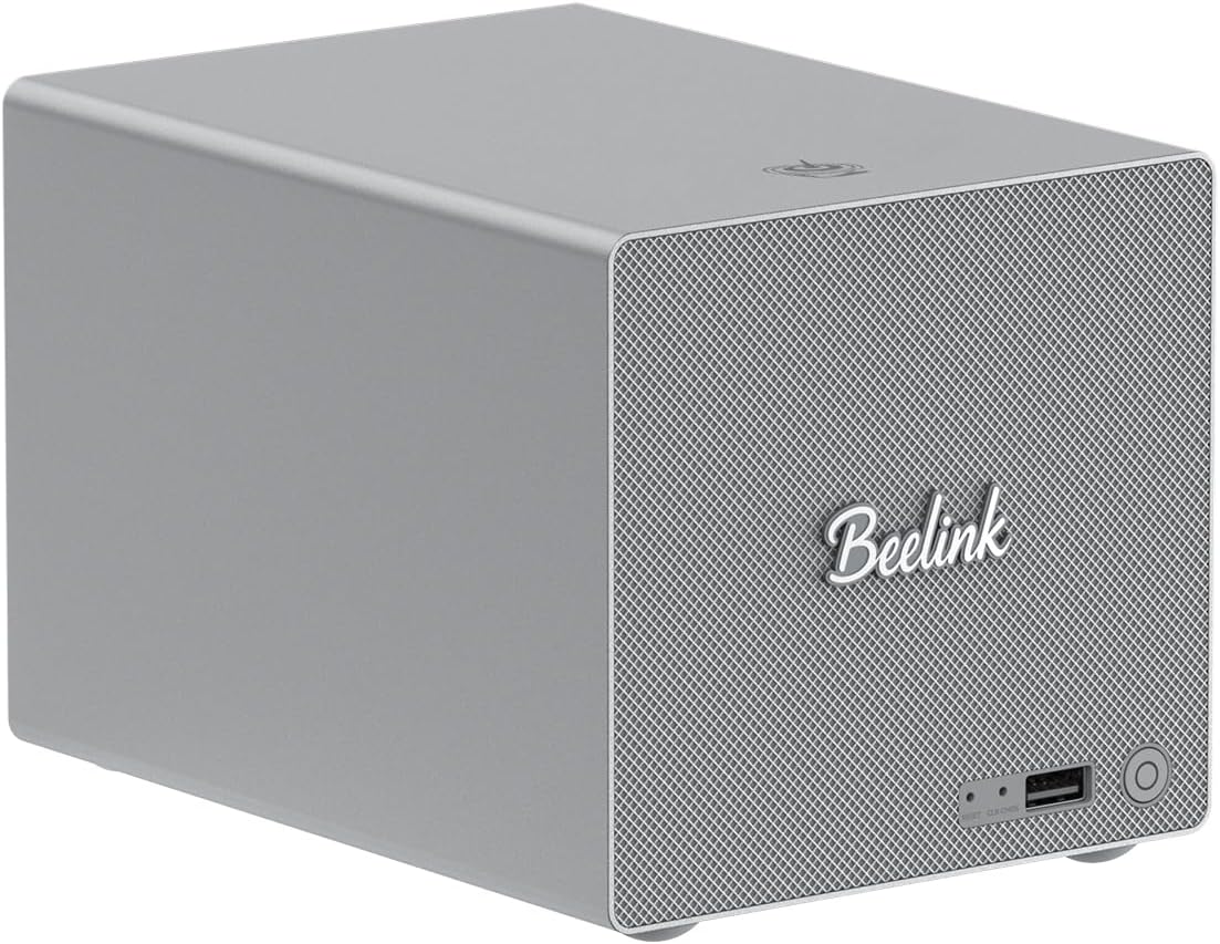 Beelink ME Pro Mini PC NAS, Intel N150, 16G LPDDR5, 1T SSD, 3 M.2 SSD-sleuven + 2 sleuven voor harde schijven, Max 72TB, Dual LAN, BT5.4, WiFi6, Private Cloud/NAS-opslag/Network Attached Storage