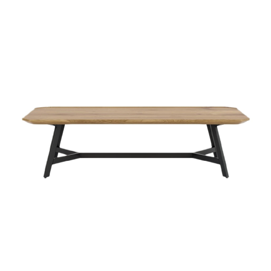"Strak Eiken Houten Salontafel met Zwart Metalen Onderstel"