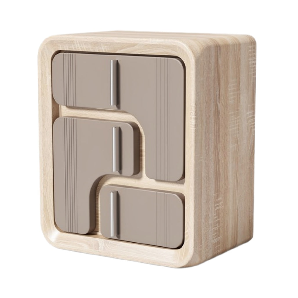 **Houten Kast met Ingebouwde Lades en Minimalistisch Ontwerp**