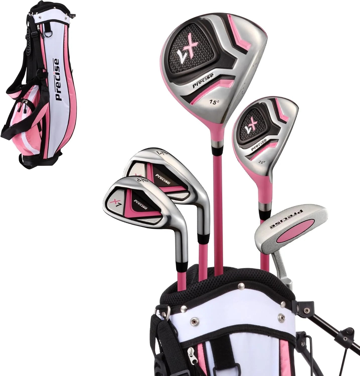 PreciseGolf Co. Precise X7 Junior Complete golfclubset voor kinderen en kinderen - 3 leeftijdsgroepen jongens en meisjes - rechterhand en linkerhand!(Roze/Left Hand)