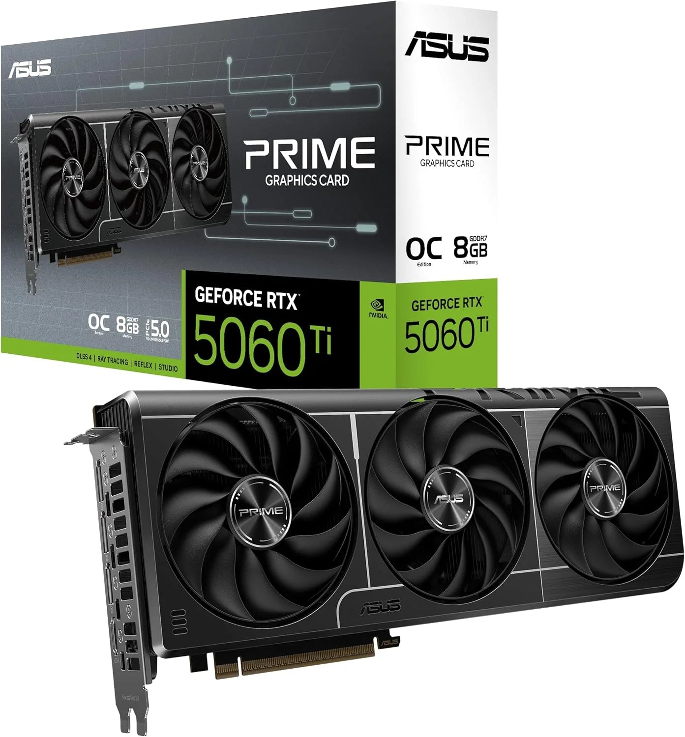ASUS PRIME GeForce RTX 5060 Ti 8GB GDDR7 OC Edition De SFF-Ready (PCIe 5.0, 8GB GDDR7, HDMI/DP 2.1, 2.5-sleuf, Axial-tech fans, Dual BIOS)