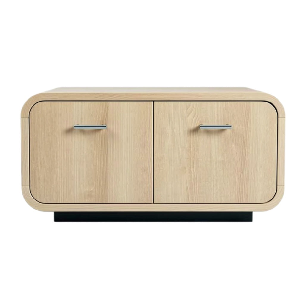 Titel: "Moderne Houten TV-kast met Dubbele Deuren en Minimalistisch Ontwerp"