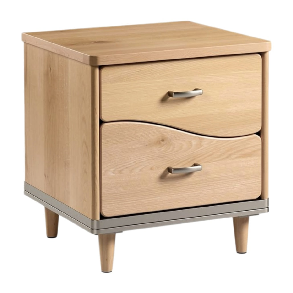 "Moderne nachtkast met twee lades in natuurlijk hout"