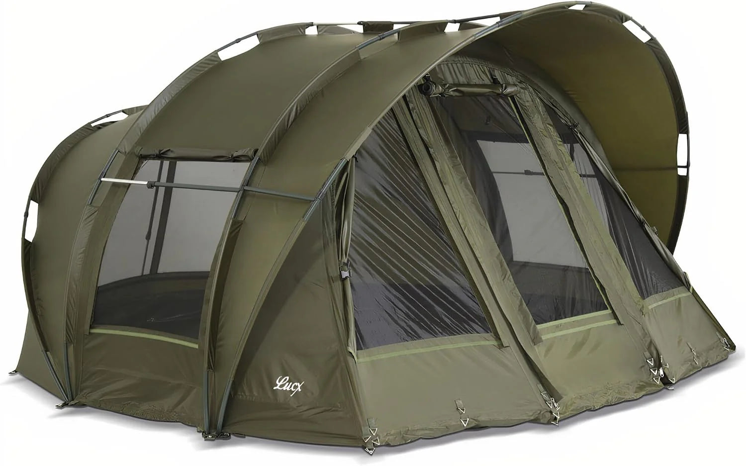Lucx Leopard Bivvy vistent voor personen, karpertent voor 2 tot 3 mannen, visserstent Carp Dome Fishing Tent 10.000 mm, olijfgroen, 1-3 tent(Modern)