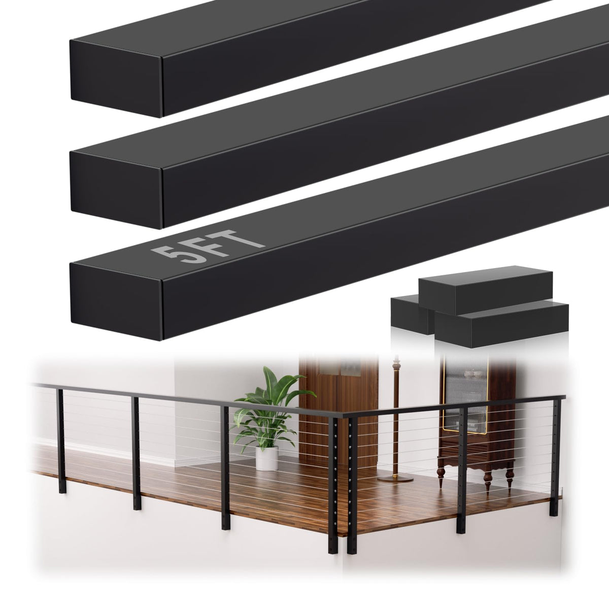 10FT Black Stainless Steel Cable Railing Handrail with POM Connector