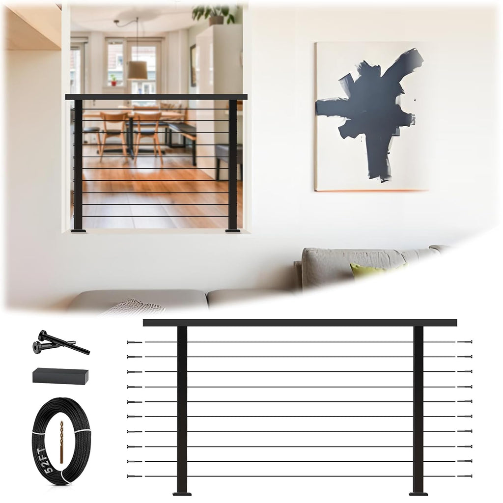 2ft-4ft Modular 36in Cable Railing System for Deck with Handrail