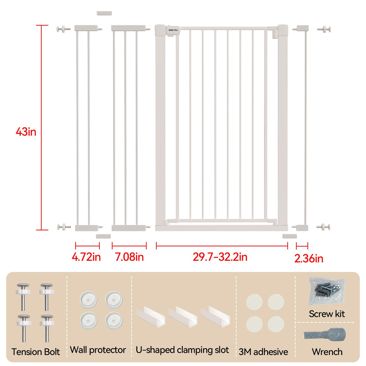 43 inch Tall Safety Dog Gate Adjustable 29.7-45.2inch Extra-Wide Metal Pet Gate Drill-Free Pressure-Mount Installation kit Self-Closing Cat Gate for StairwellsãDoorwaysï¼Blackï¼