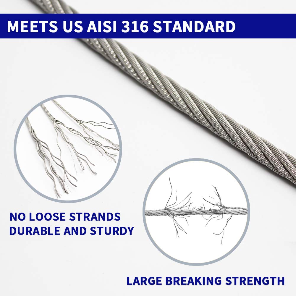 1000FT 1/8" T316 Stainless Steel Cable, Wire Rope Aircraft Cable