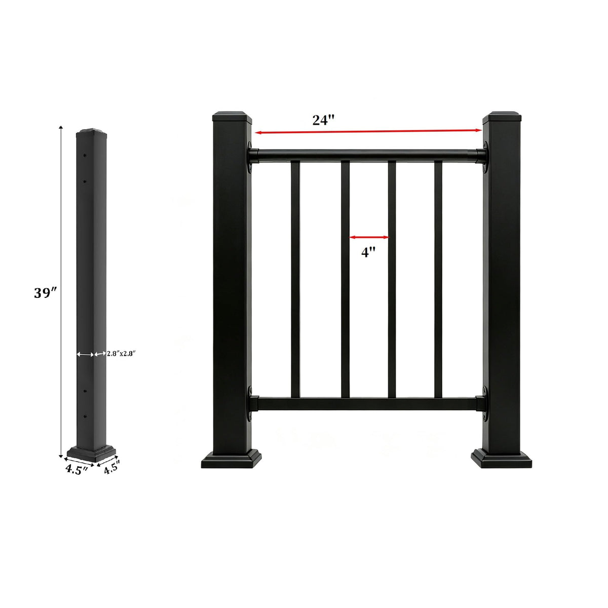 2ft Deck Railing Kit for Deck, Porch, Patio, Balcony