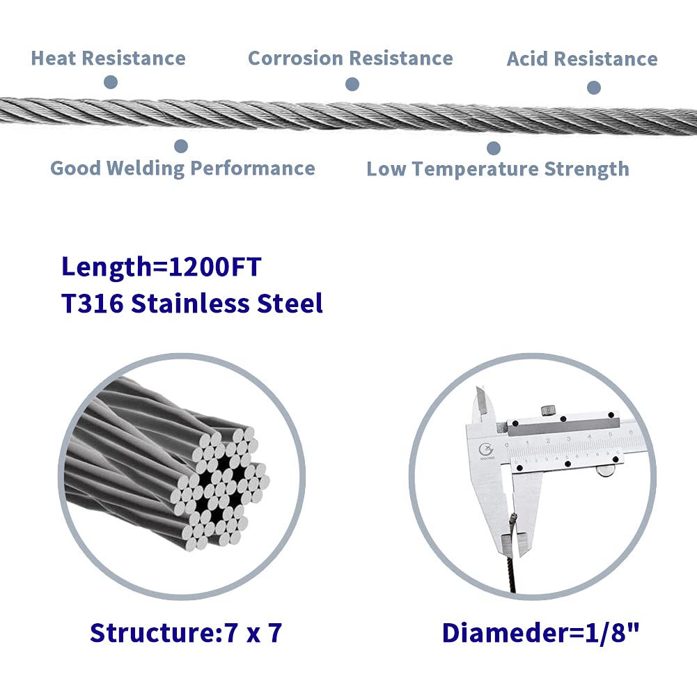 1000FT 1/8" T316 Stainless Steel Cable, Wire Rope Aircraft Cable