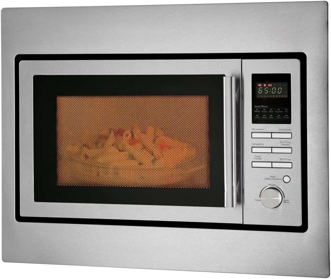 Bomann 3in1 inbouw magnetron | grill en convectie | 25 liter | 10 automatische programma's | ontdooifunctie | grillrooster en draaiplateau (Ø 32 cm) | 900 watt | roestvrij staal | MWG 2216 H EB
