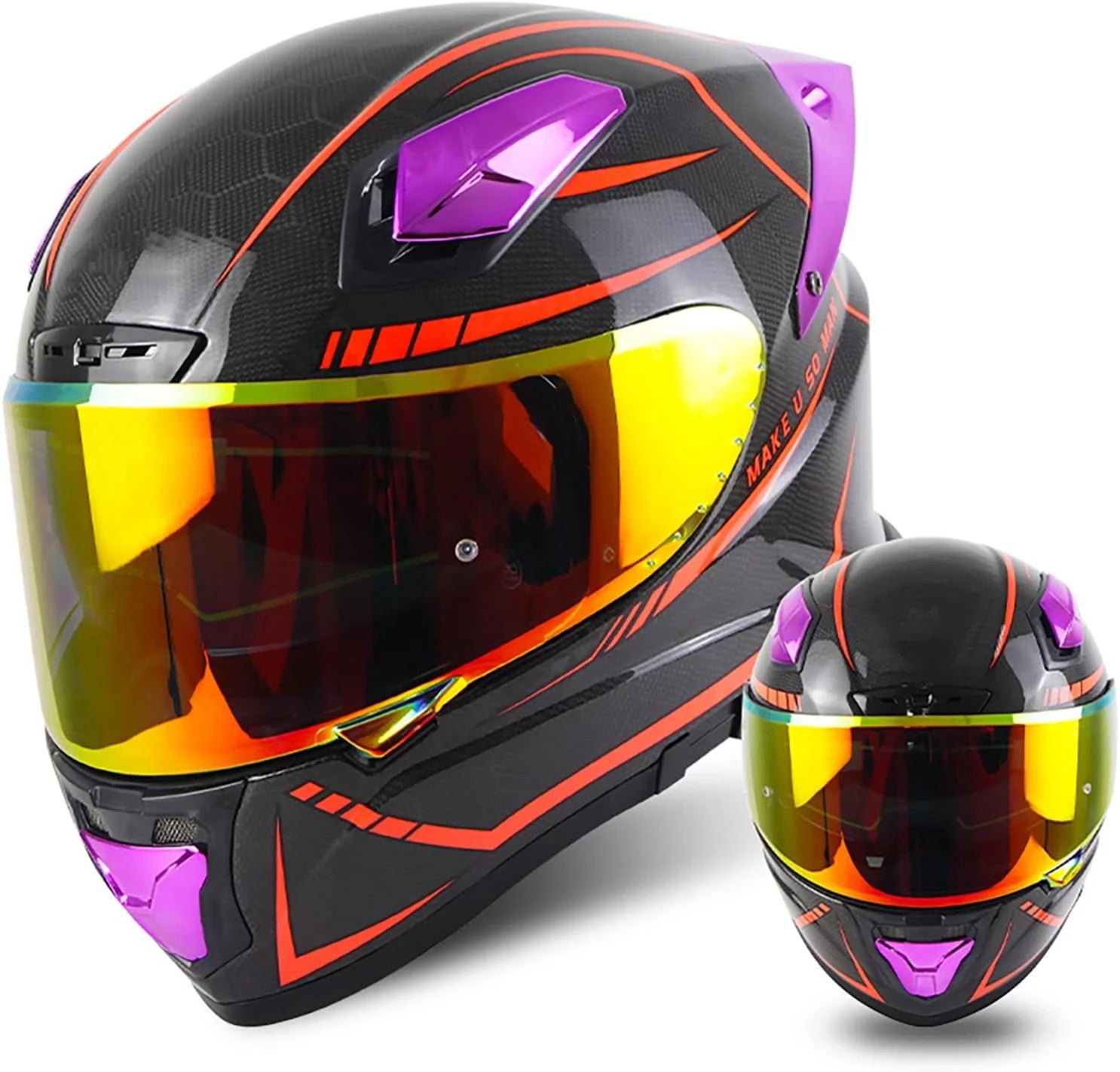 Full Face Motorcycle Carbon Fiber Helm, ECE Goedgekeurde Volwassen Racing Helm Dubbel Vizier Full Face Sport Motorhelm Mannen Vrouwen Bromfiets Straat Racing Helm I,XL=60-61CM(J/3XL=64-65CM)