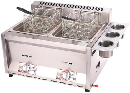 Commercieel aanrecht LPG Gas Dubbele Tank Frituurpan - RVS Chip Friteuse met Mand en Deksel voor Frietjes Thuis Keuken Restaurant