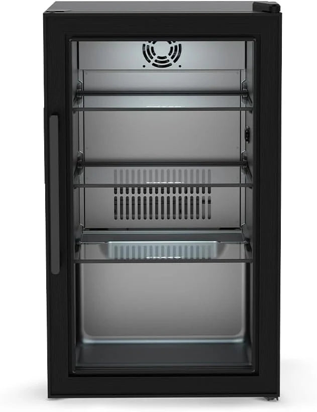 Cozze® Elements Outdoor Koelkast 63 L – Drankkoelkast met gehard glazen deur, LED-verlichting, digitaal display, 3 verstelbare glazen planken – Compressor koeling 3–10 °C, IP44 stekker