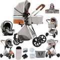 3-in-1 reissysteem van PU-leer, kinderwagen voor peuters, met 360° draaibare zitting, kinderwagen 3-in-1, kinderwagen met één klik inklapbaar, pasgeboren buggy met aluminium frame (906(3-in-1 V9 lichtgrijs/3-in-1-V9-model)