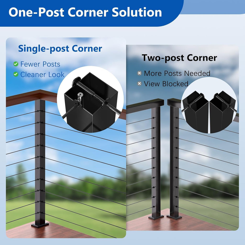 4 Pack 36" Modular Swageless Cable Railing Level Post for Decks