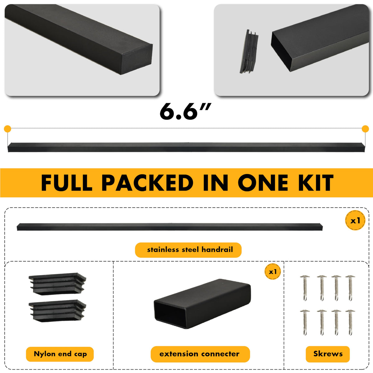 4 Pack 6.6ft 304 SS Adjustable Handrail for Cable Railing (Black)