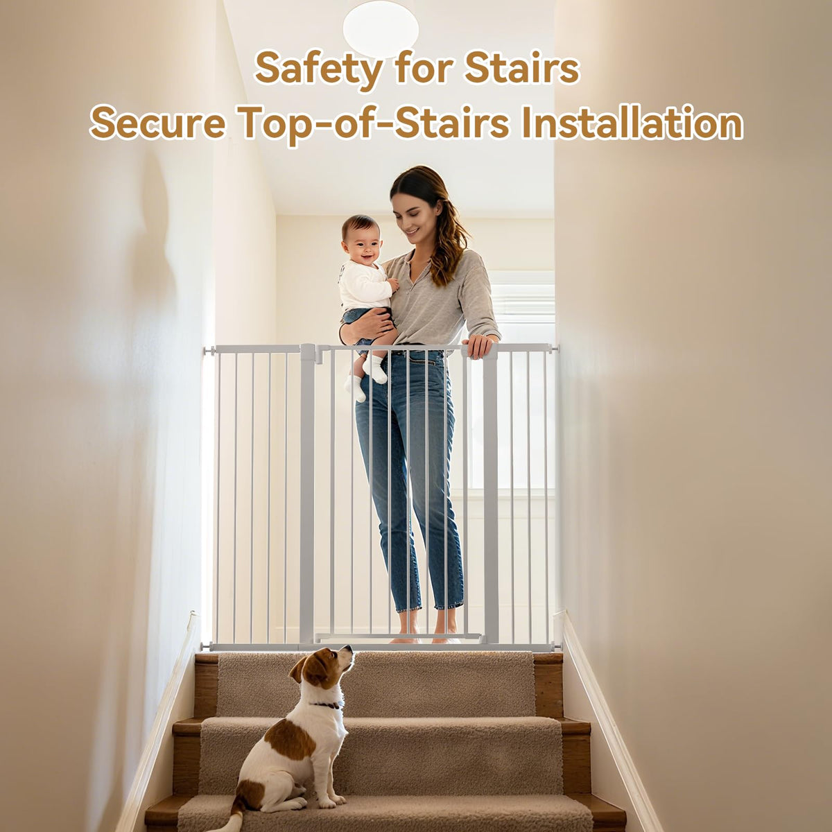 43 inch Tall Safety Dog Gate Adjustable 29.7-45.2inch Extra-Wide Metal Pet Gate Drill-Free Pressure-Mount Installation kit Self-Closing Cat Gate for StairwellsãDoorwaysï¼Blackï¼