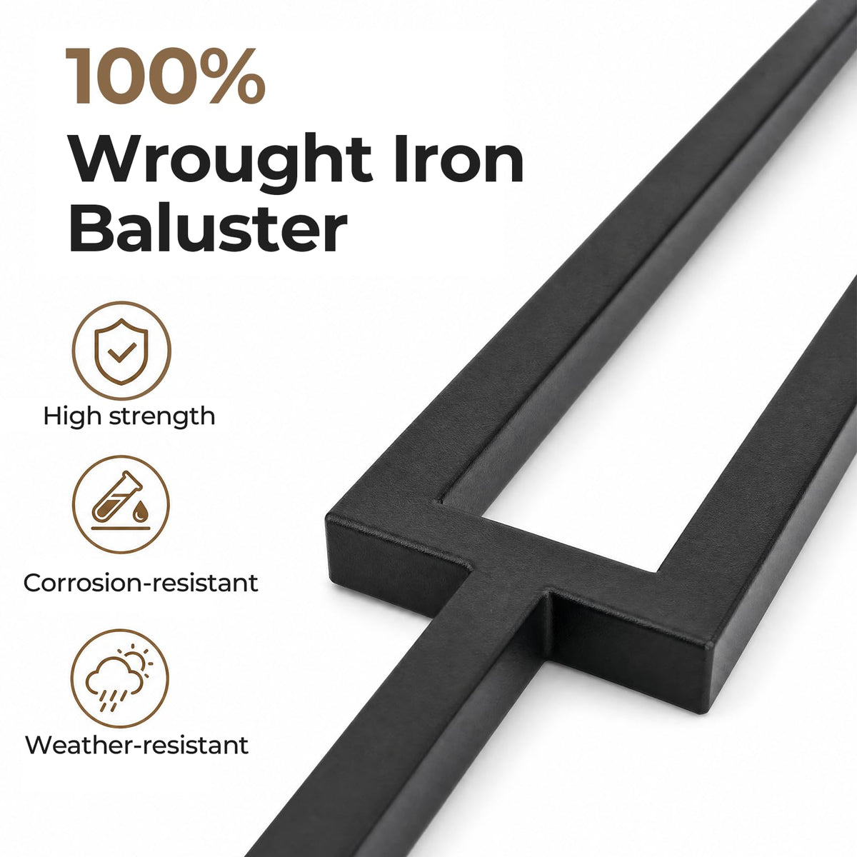 32 Pcs Wrought Iron Balusters for Staircase, 1/2" x 44" Inch Square Metal Stair Balusters for Interior Railing Remodel, Modern Black Straight Hollow Iron Baluster for Handrail Railing System