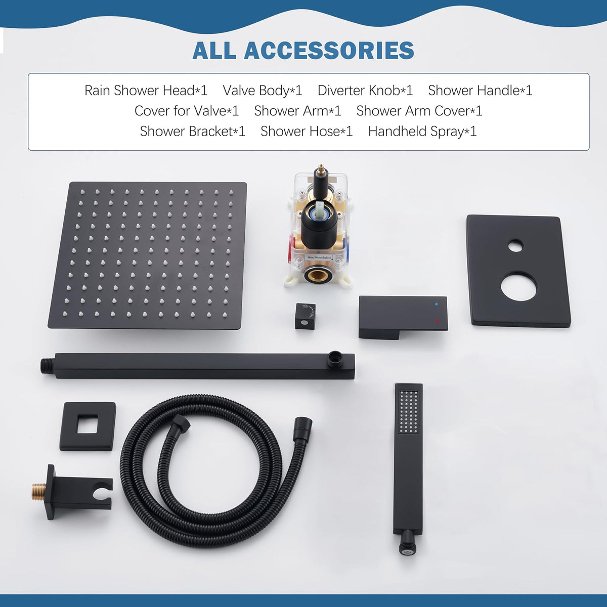 10" Rain Shower System with Handheld & Valve, Matte Black
