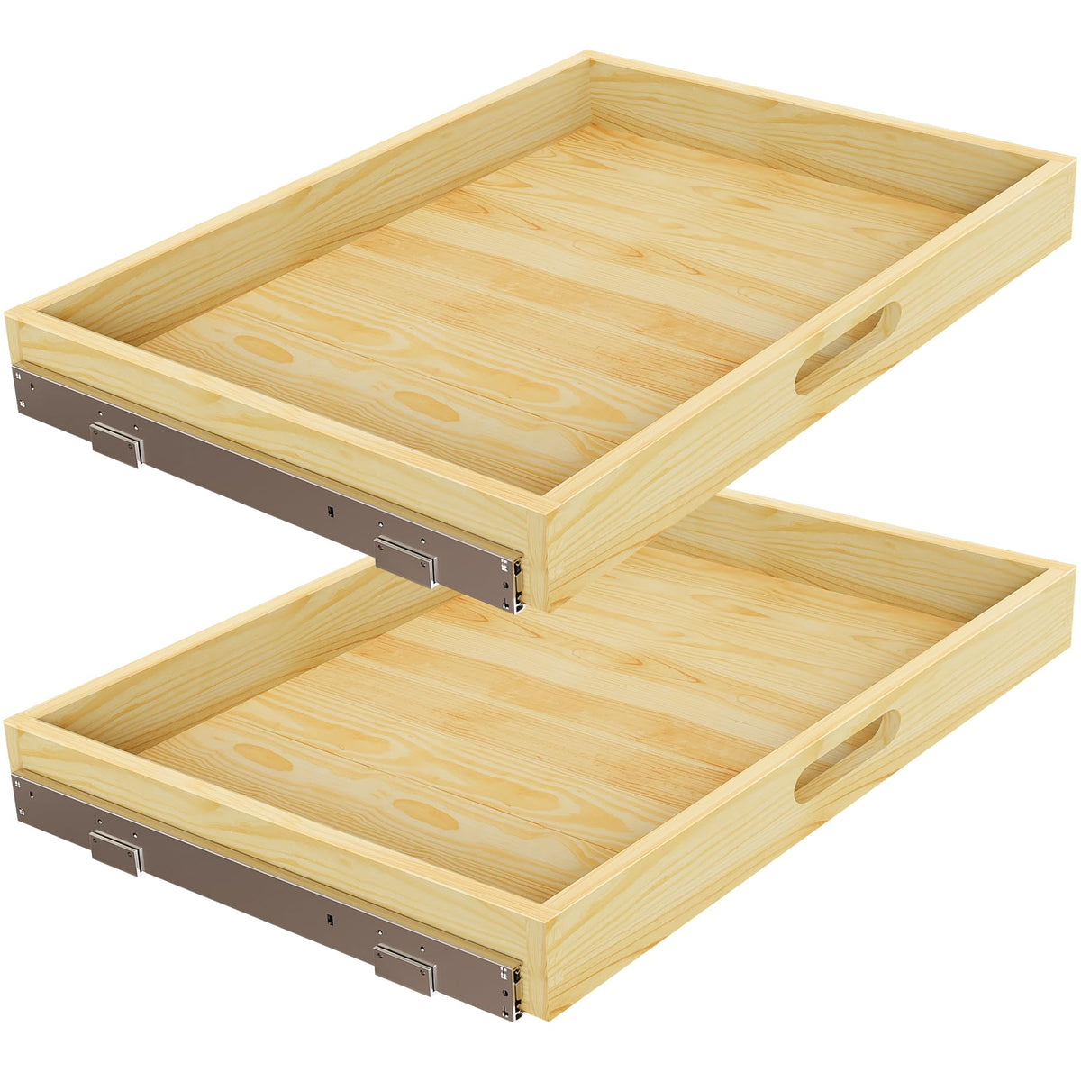 2 Set Pull Out Cabinet Organizer, Soft Close Slide Out Wood Drawer Storage Shelves for Kitchen, Base Cabinet Organization for Pantry, Finished, Heavy-Duty, Bottom Assembly (18â W x 21â D)