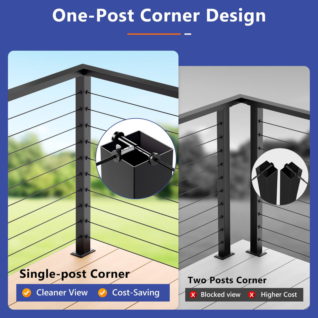 2ft-4ft Modular 36in Cable Railing System for Deck with Handrail