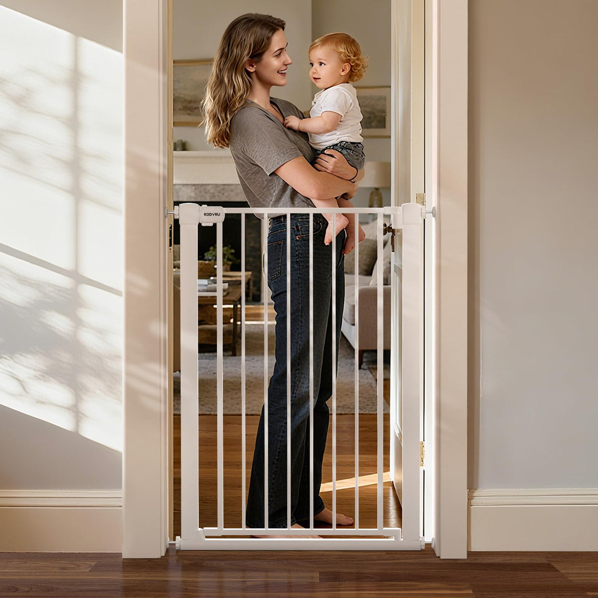 43 inch Tall Safety Dog Gate Adjustable 29.7-45.2inch Extra-Wide Metal Pet Gate Drill-Free Pressure-Mount Installation kit Self-Closing Cat Gate for StairwellsãDoorwaysï¼Blackï¼