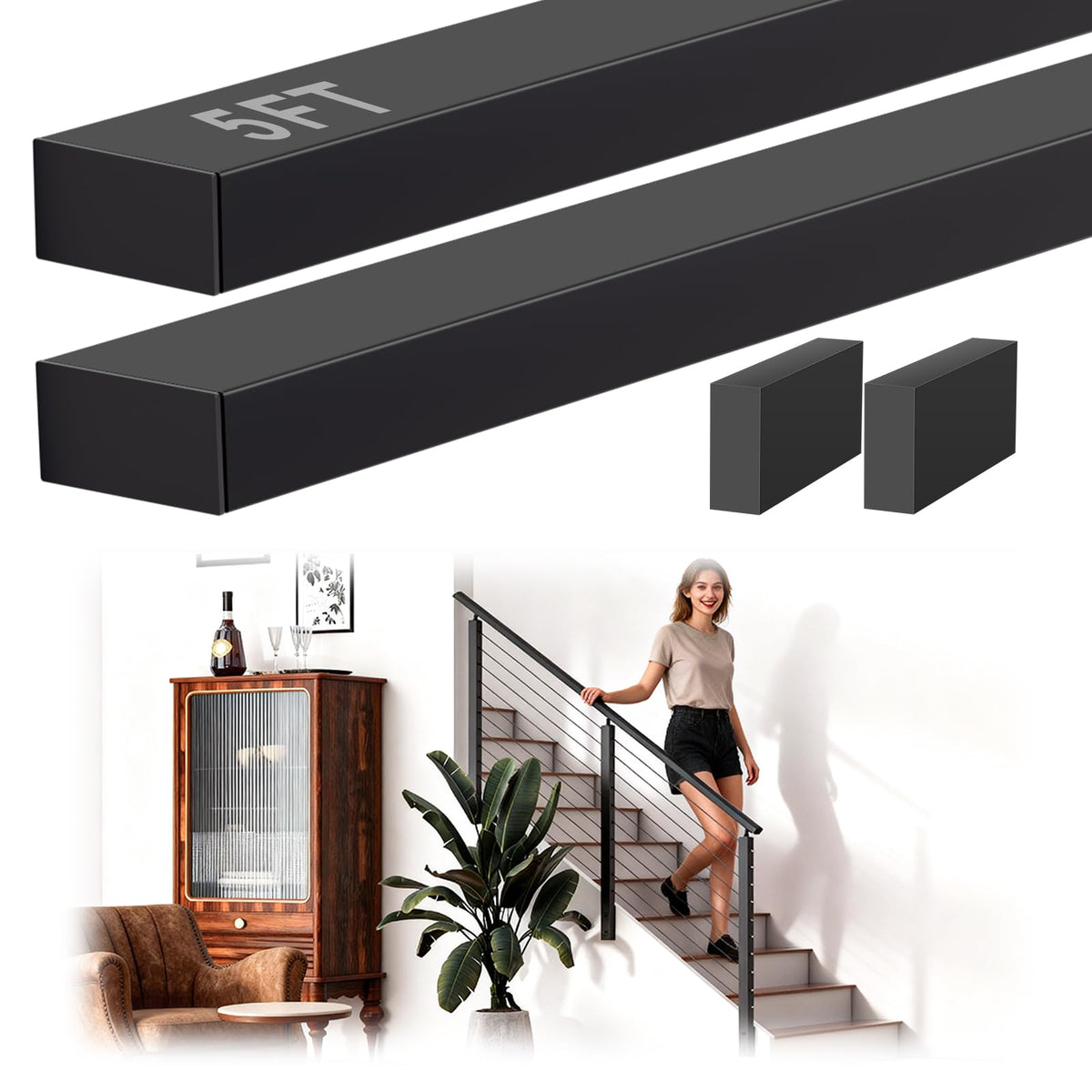 10FT Black Stainless Steel Cable Railing Handrail with POM Connector