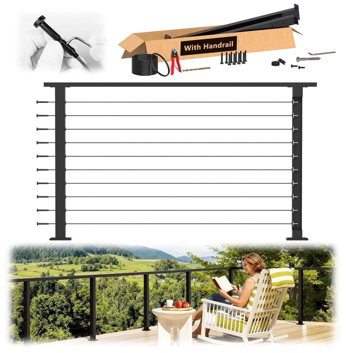 4 Pack 36" Modular Swageless Cable Railing Level Post for Decks