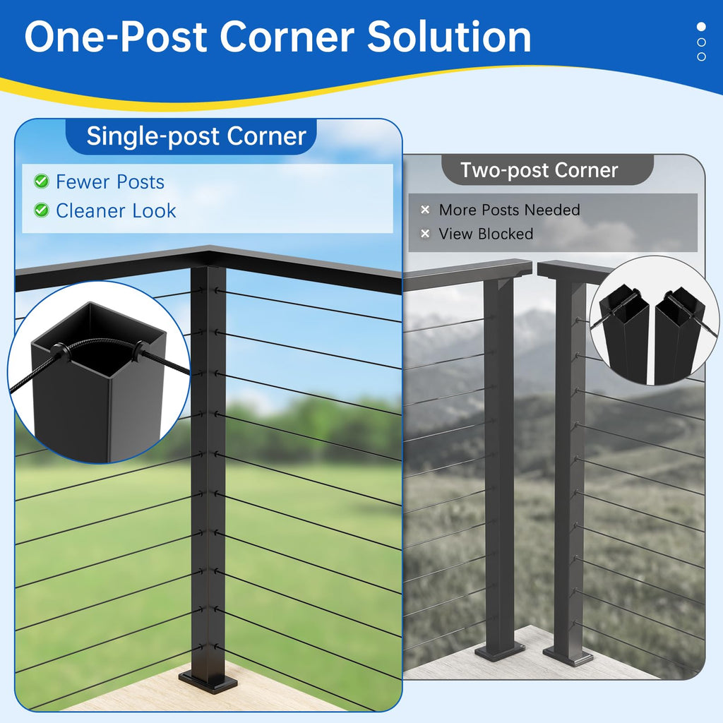 4 Pack 36" Modular Swageless Cable Railing Level Post for Decks