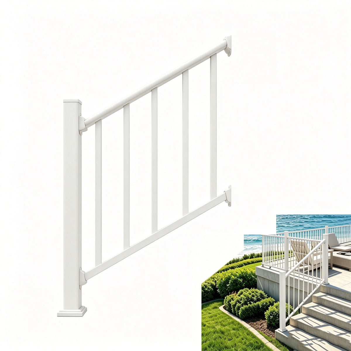 5FT White Deck Railing Kit for Deck, Porch, Patio & Balcony