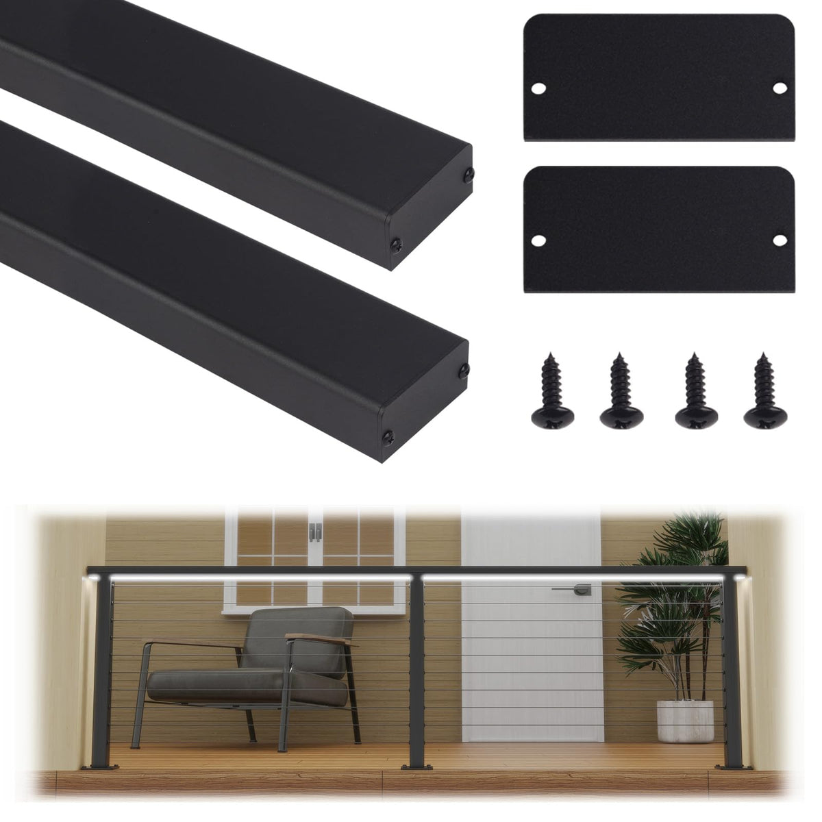 15FT 42" Complete Black Cable Railing Post Kit 4 line Post Kit -Cable Railing System for Deck Easy DIY (No Handrail)