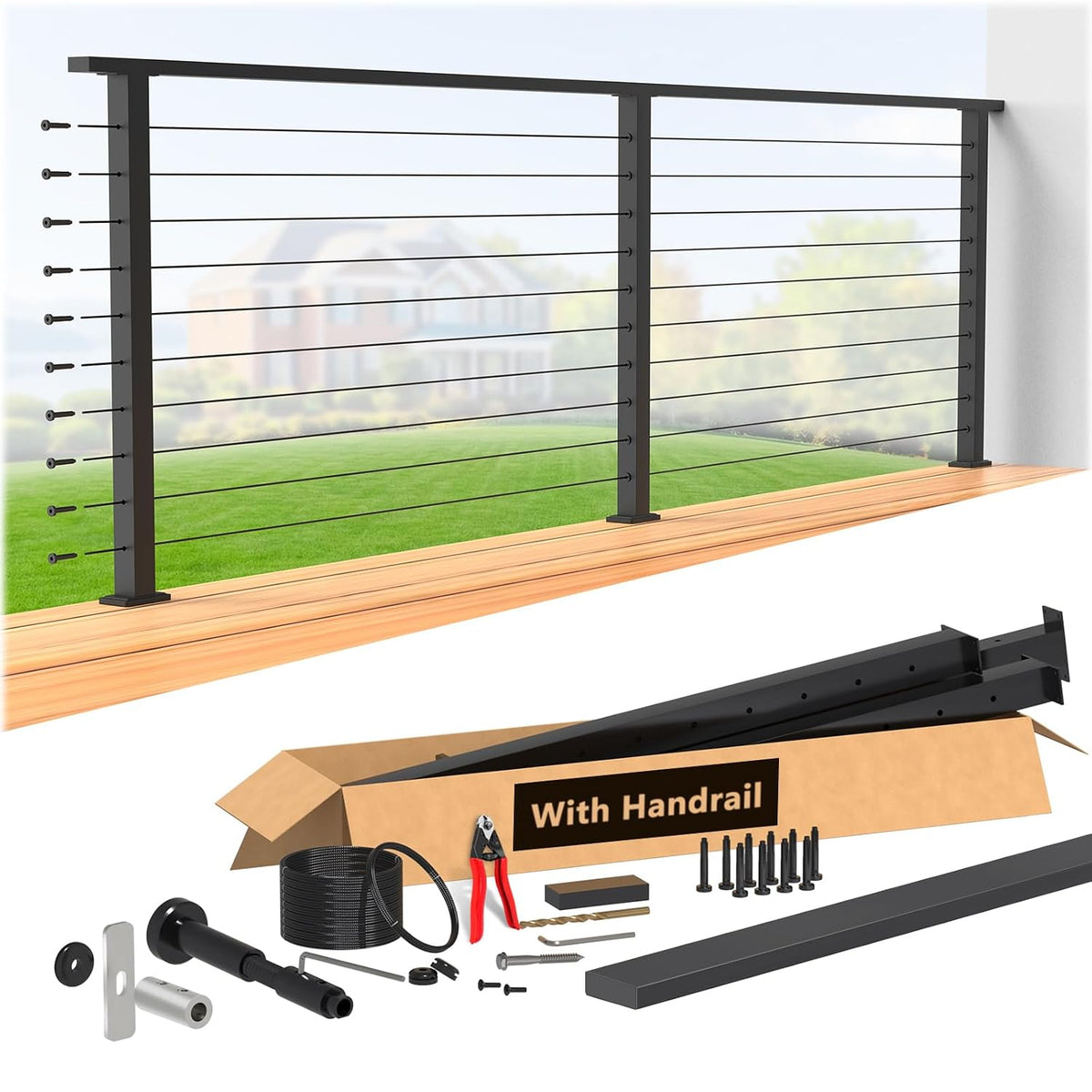 4-8FT Modular 36" Swageless Cable Railing System with Handrail