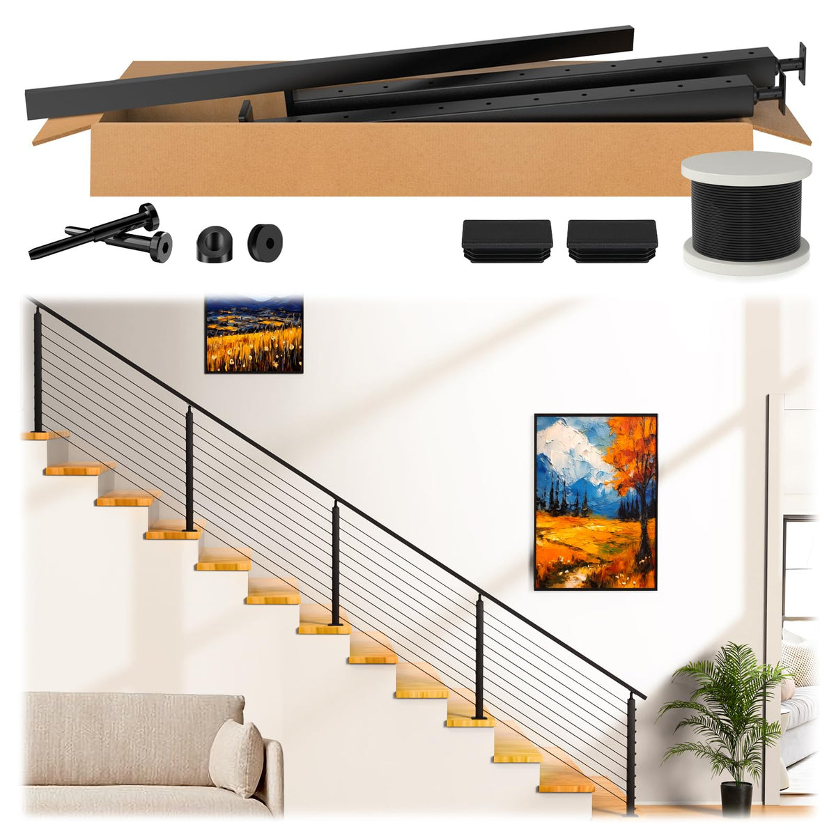 2ft-4ft Modular 36in Cable Railing System for Deck with Handrail
