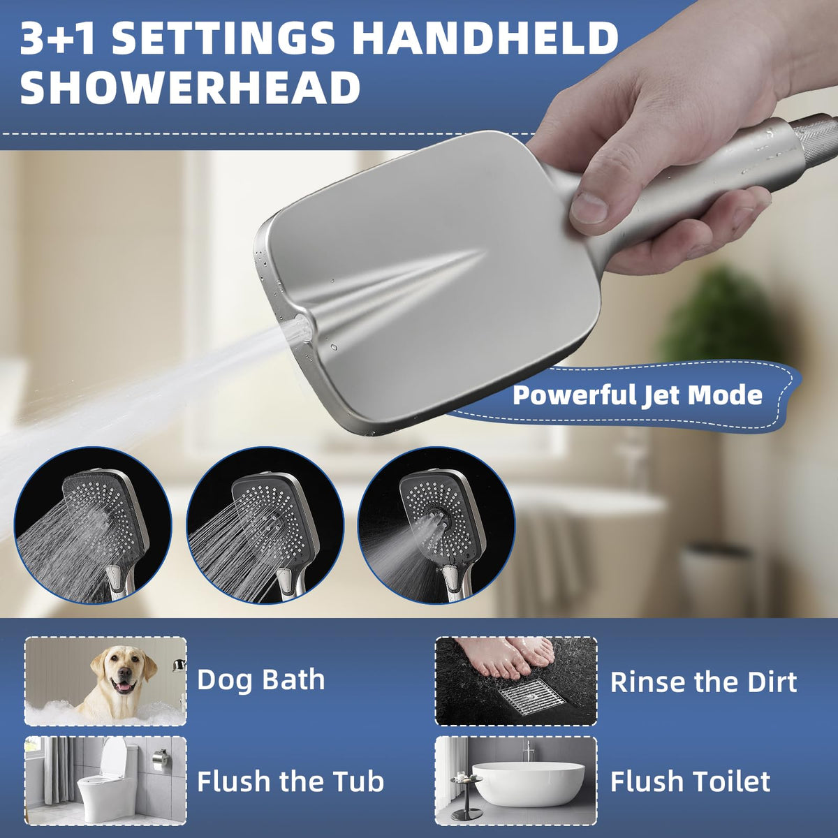 12" High Pressure Shower Head with Handheld, Metal Core Fittings, Chrome