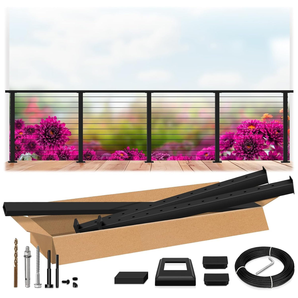 2ft-4ft Modular 42in Cable Railing System for Stair with Handrail