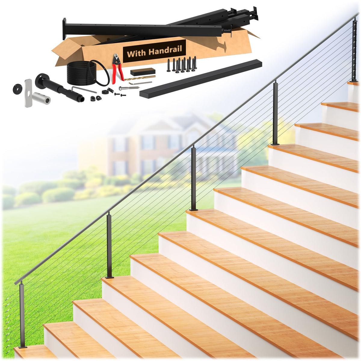 4-8FT Modular 36" Swageless Cable Railing System with Handrail
