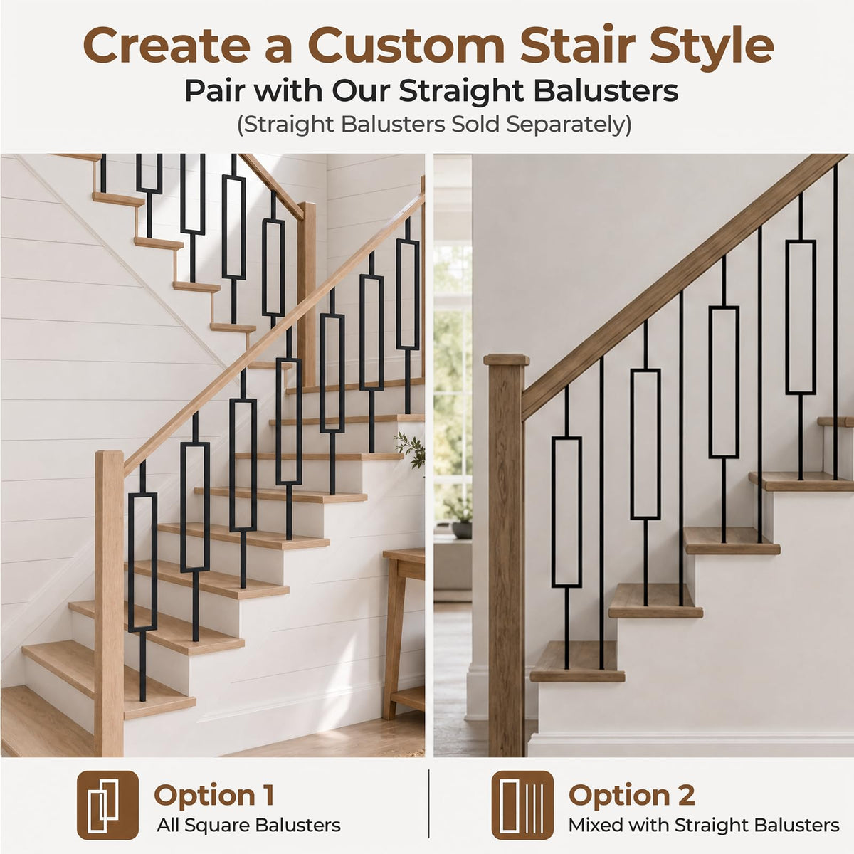 32 Pcs Wrought Iron Balusters for Staircase, 1/2" x 44" Inch Square Metal Stair Balusters for Interior Railing Remodel, Modern Black Straight Hollow Iron Baluster for Handrail Railing System