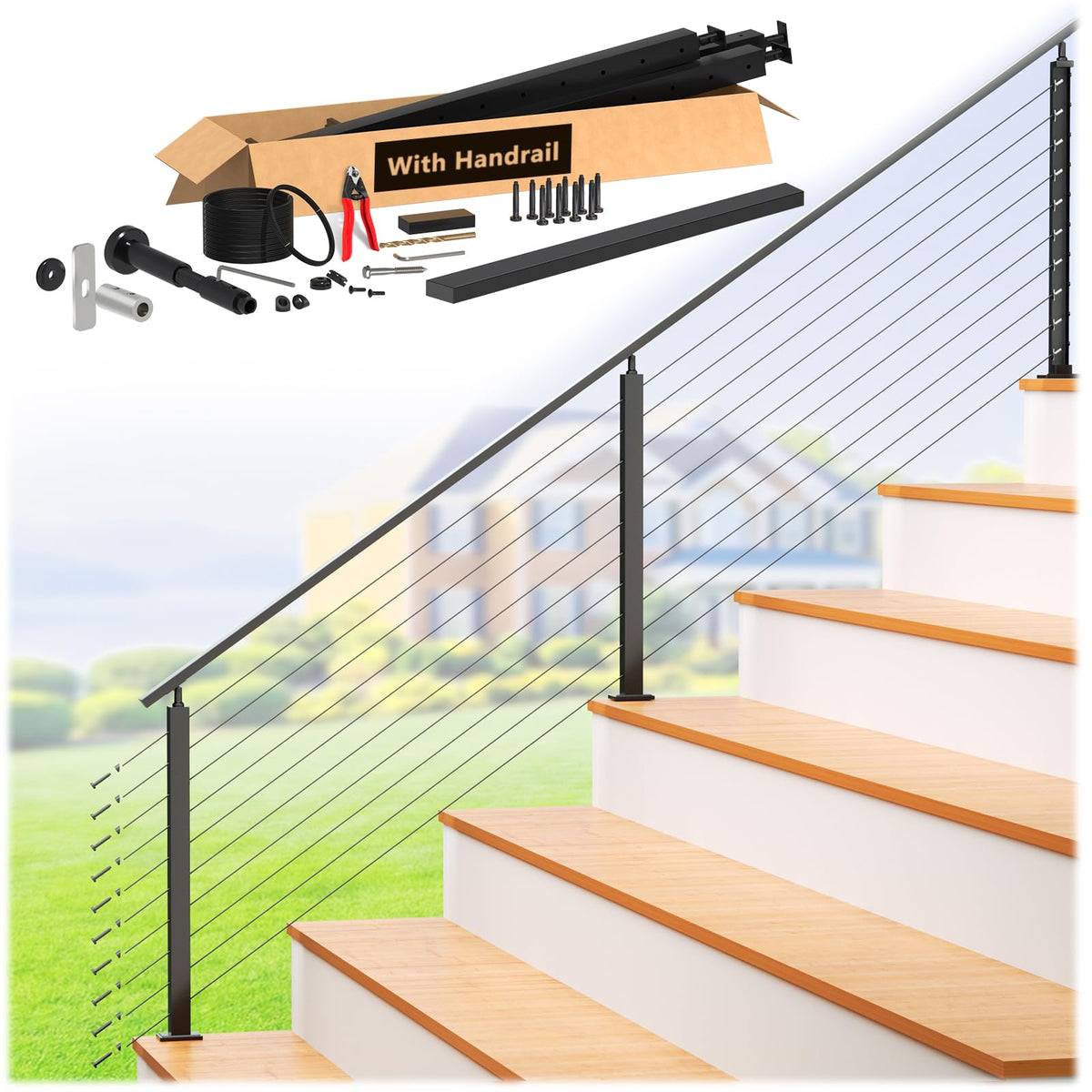 4-8FT Modular 36" Swageless Cable Railing System with Handrail