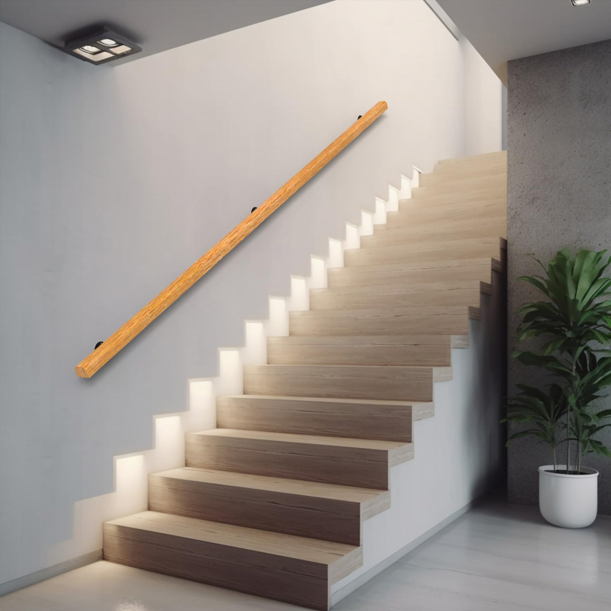 10FT Wood Stair Handrails Wall Mount, Hand Railings for Stairs Indoor Outdoor, Non-Slip Staircase Handrail for Corridor, Lofts, Patio, Kindergarten Guardrail (Size: 10ft)
